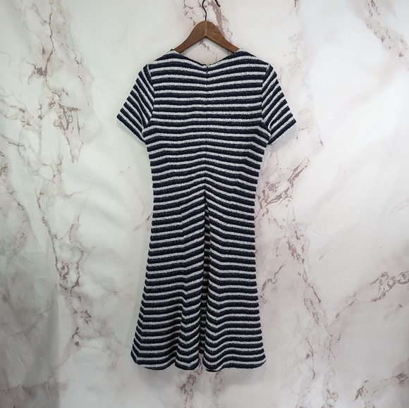 Theory Dress Women 10 Medium Blue Stripe Swing Organic Cotton Crew Neck Texture - Picture 5 of 12